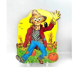 Vintage Peck USA Halloween Die Cut Scarecrow Decoration Dbl Sided 14"x11.5" #1
